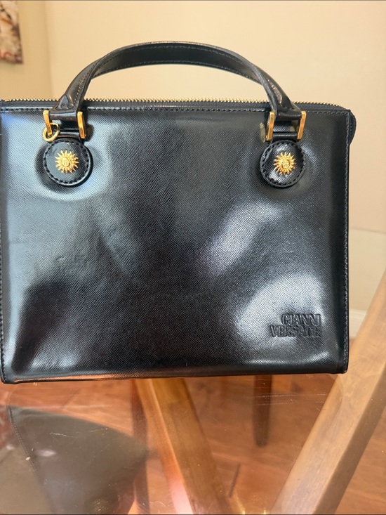 Versace Handbags - Versace Black Leather Satchel with Gold Medallion Hardware